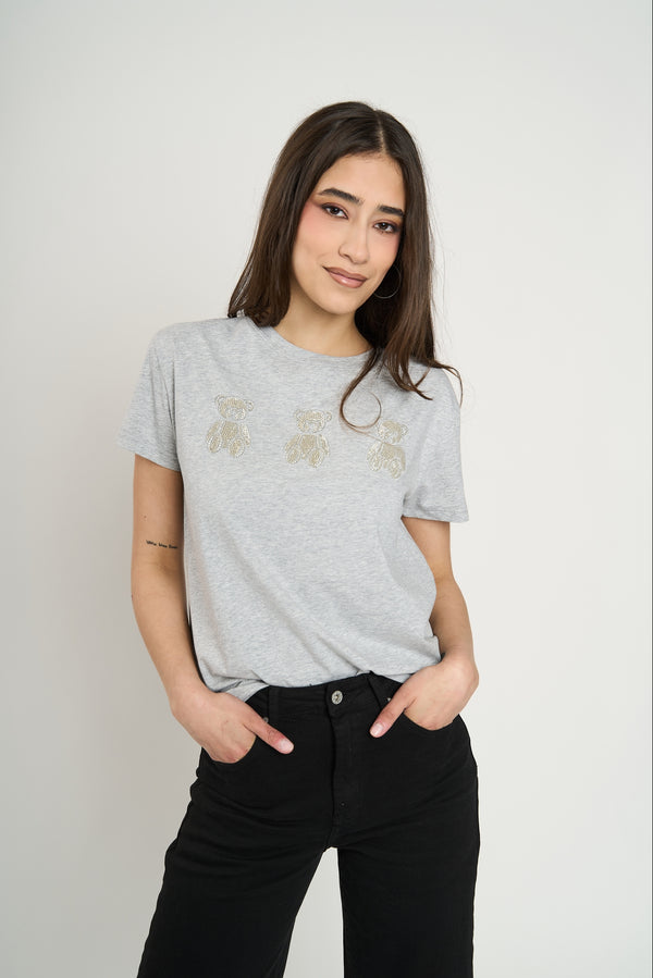 Polera Mujer Ositos Gris Lineatre