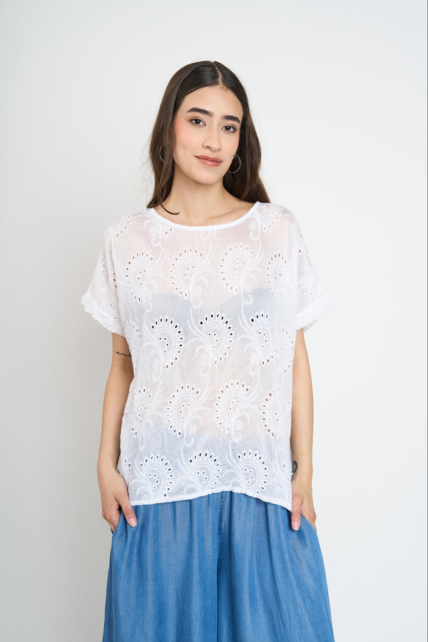Polera Mujer Delfina Manga corta Blanco Lineatre
