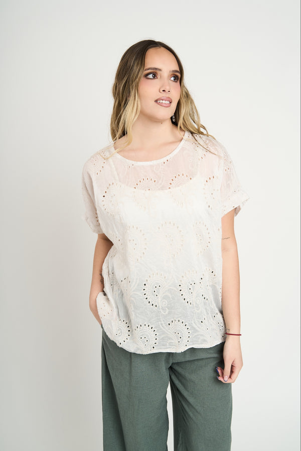 Polera Mujer Delfina Manga corta Beige Lineatre