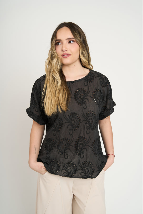 Polera Mujer Delfina Manga corta Negro Lineatre