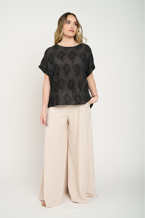 Polera Mujer Delfina Manga corta Negro Lineatre
