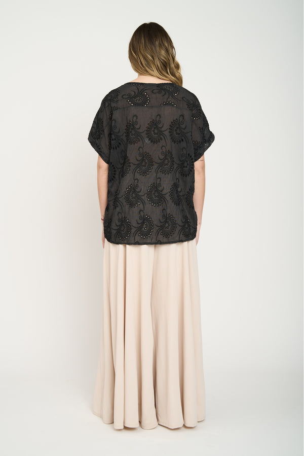 Polera Mujer Delfina Manga corta Negro Lineatre