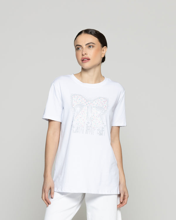 Polera Mujer Ovidia Básica Estampada Con Brillos Lineatre