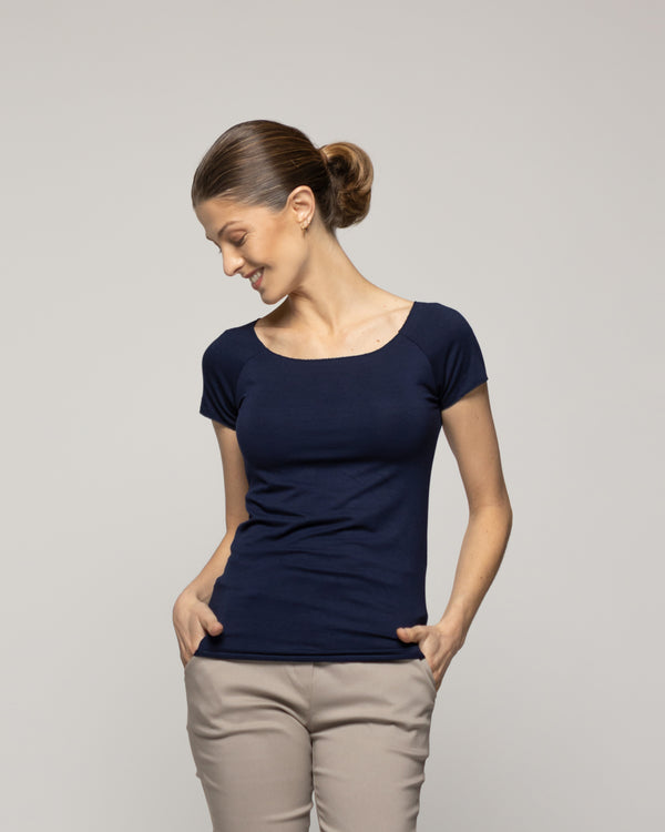 Polera Mujer Oliana Manga Corta Básica Azul Lineatre