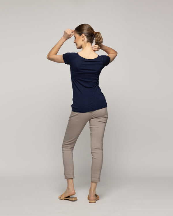 Polera Mujer Oliana Manga Corta Básica Azul Lineatre