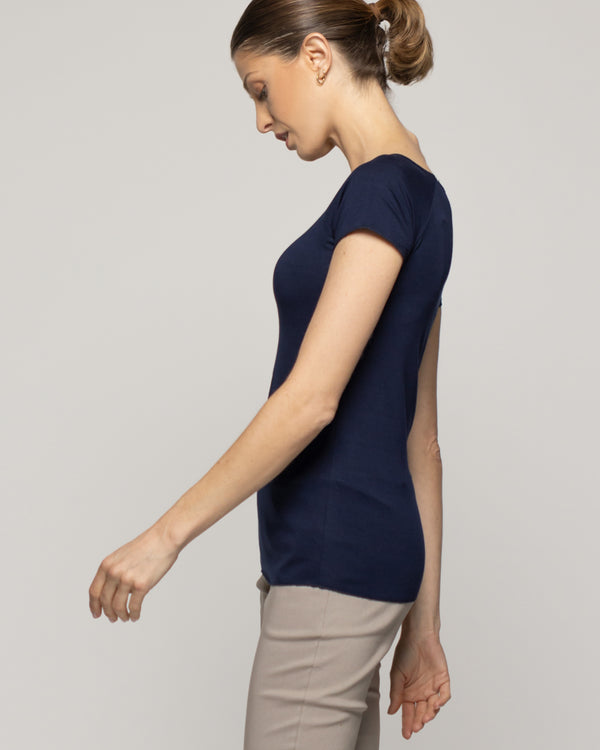 Polera Mujer Oliana Manga Corta Básica Azul Lineatre