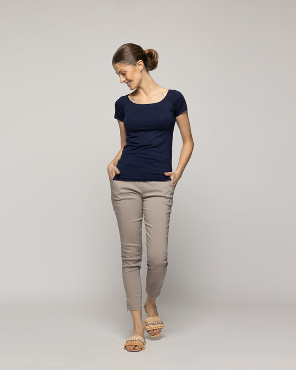 Polera Mujer Oliana Manga Corta Básica Azul Lineatre