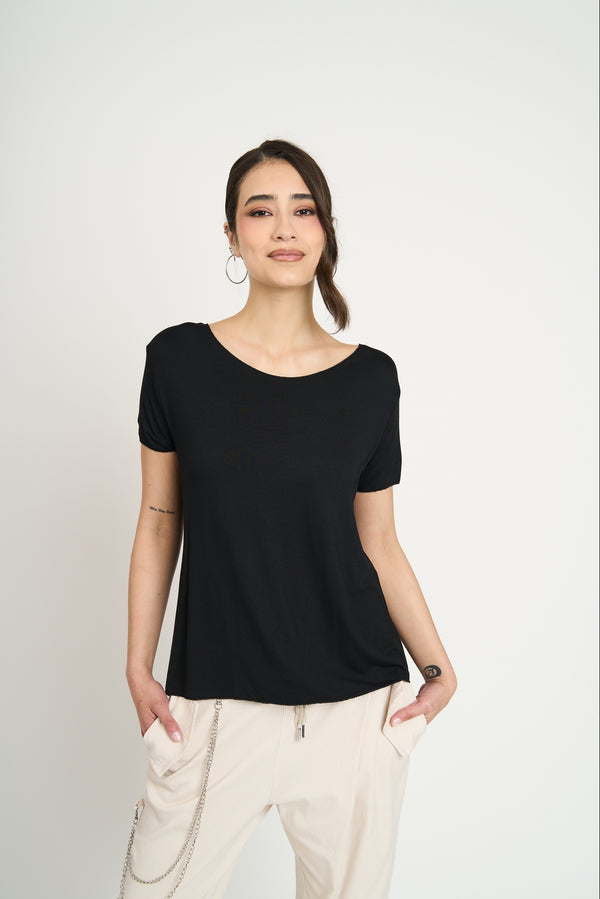 Polera Mujer Flor Negro Lineatre