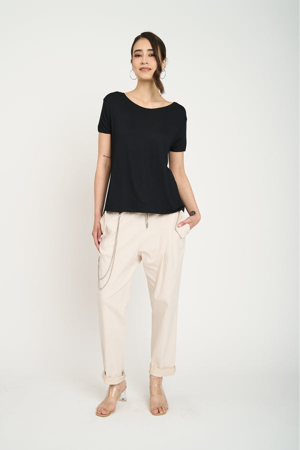 Pantalón Mujer Manuela Largo Tiro Alto Beige Lineatre