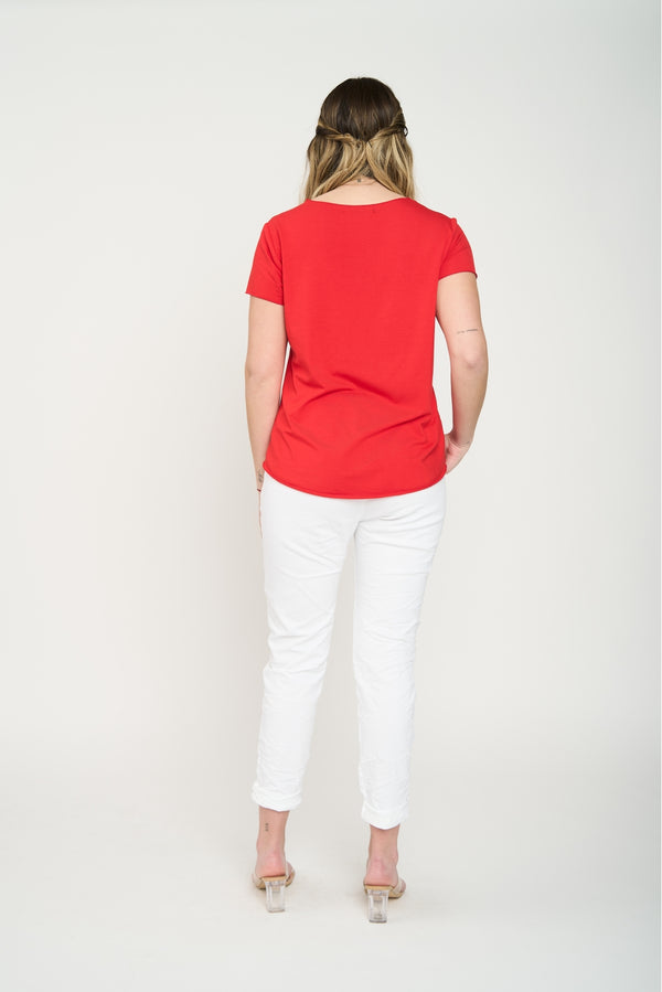 Polera Mujer Flor Rojo Lineatre