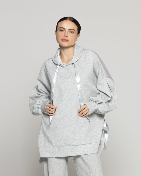 Polerón Mujer Oksana Oversize Con Lazos Gris Lineatre
