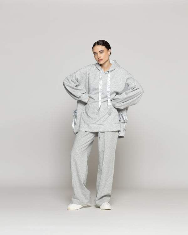 Polerón Mujer Oksana Oversize Con Lazos Gris Lineatre