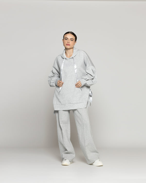 Polerón Mujer Oksana Oversize Con Lazos Gris Lineatre
