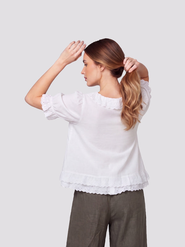Polera Mujer Rafaela Manga corta Blanco Lineatre