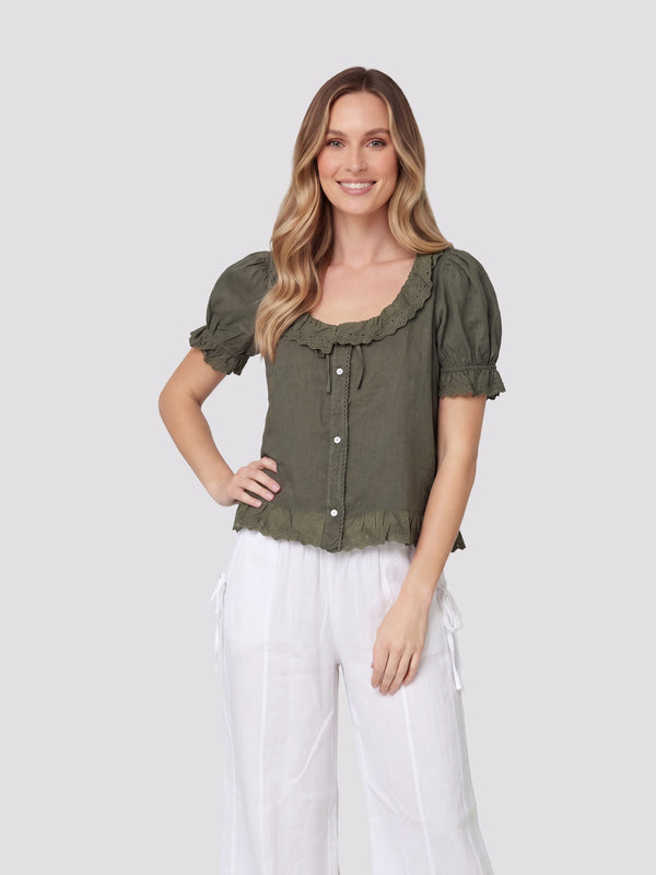 Polera Mujer Rafaela Manga corta Militar Lineatre