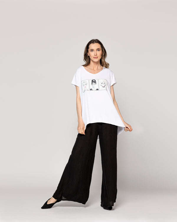 Polera Mujer Odelia Estampado Íconos Retro Blanca Lineatre