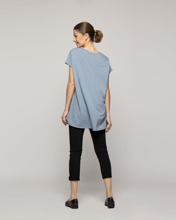 Polera Mujer Odelia Estampado Íconos Retro Azul Lineatre