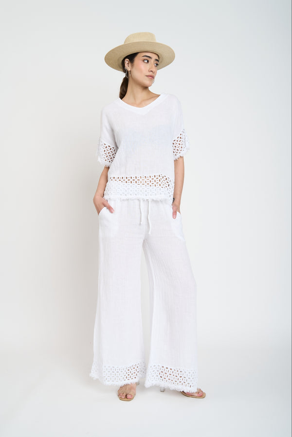 Polera Mujer Sara Manga corta Blanco Lineatre