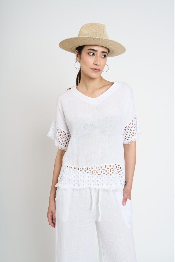 Polera Mujer Sara Manga corta Blanco Lineatre