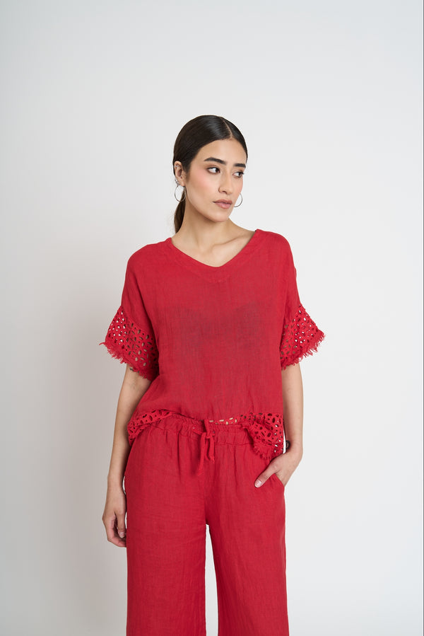 Polera Mujer Sara Manga corta Rojo Lineatre