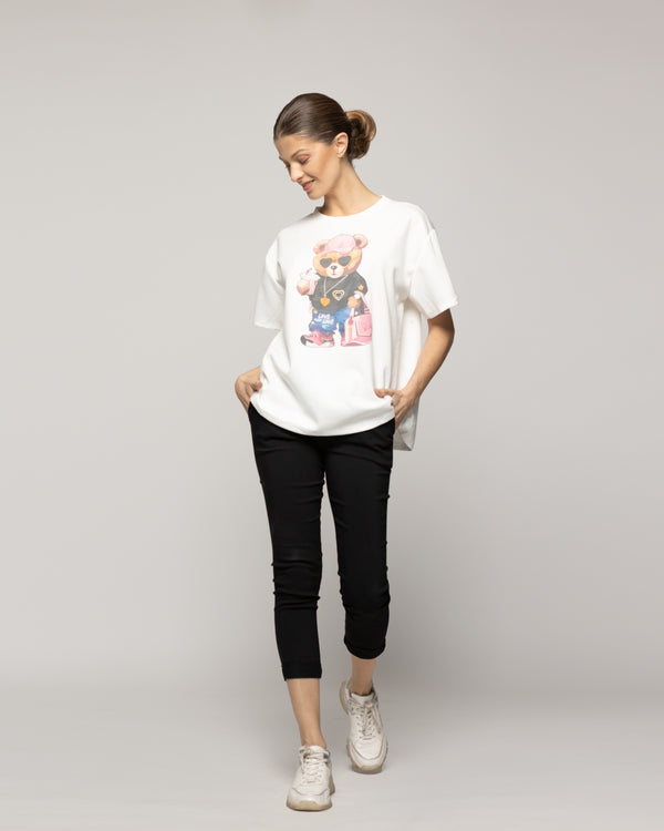 Polera Mujer Orlanda Estampado Oso Blanca Lineatre