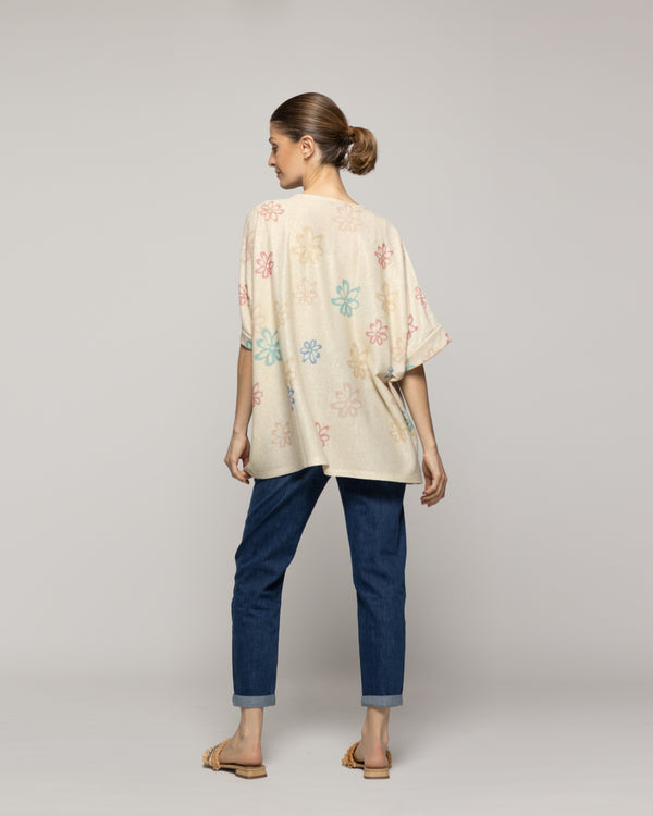 Polera Mujer Orazia Estampado Corazón Beige Lineatre