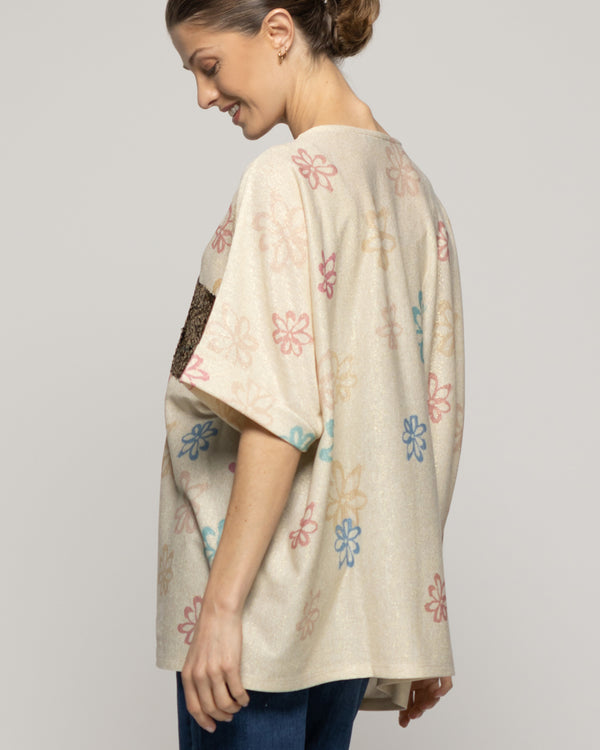 Polera Mujer Orazia Estampado Corazón Beige Lineatre