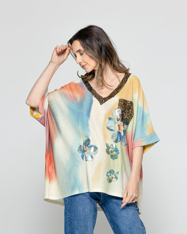Polera Mujer Orazia Estampado Flores Beige Lineatre