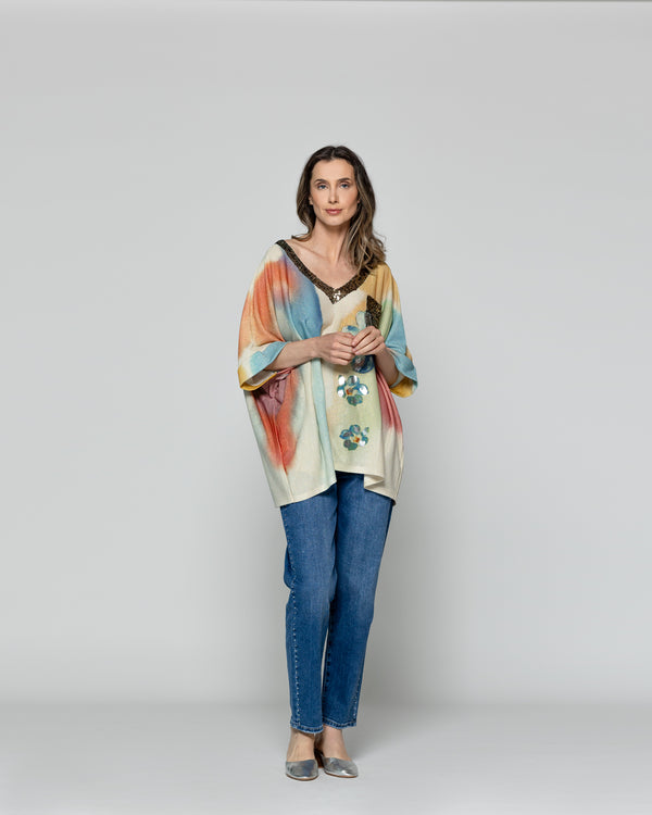 Polera Mujer Orazia Estampado Flores Beige Lineatre