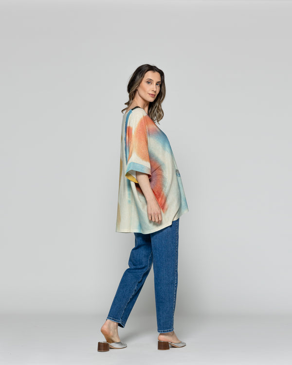 Polera Mujer Orazia Estampado Flores Beige Lineatre