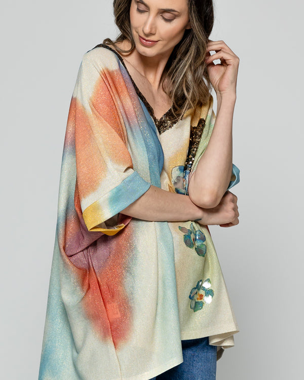 Polera Mujer Orazia Estampado Flores Beige Lineatre