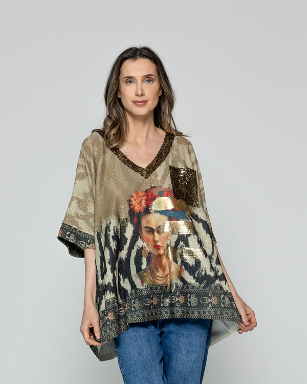 Polera Mujer Orazia Estampado Frida Beige Lineatre