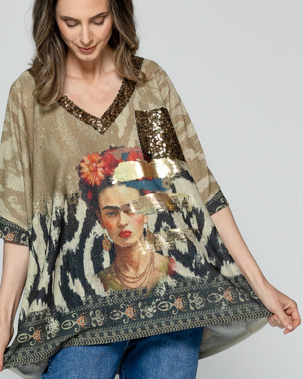 Polera Mujer Orazia Estampado Frida Beige Lineatre