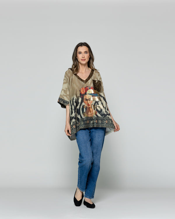 Polera Mujer Orazia Estampado Frida Beige Lineatre