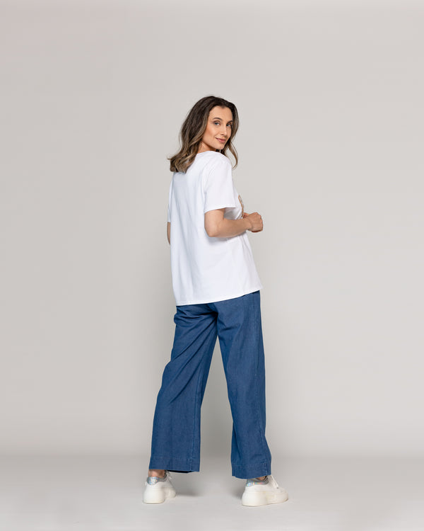 Polera Mujer Orlena Básica Estampado Corazones Blanca Lineatre
