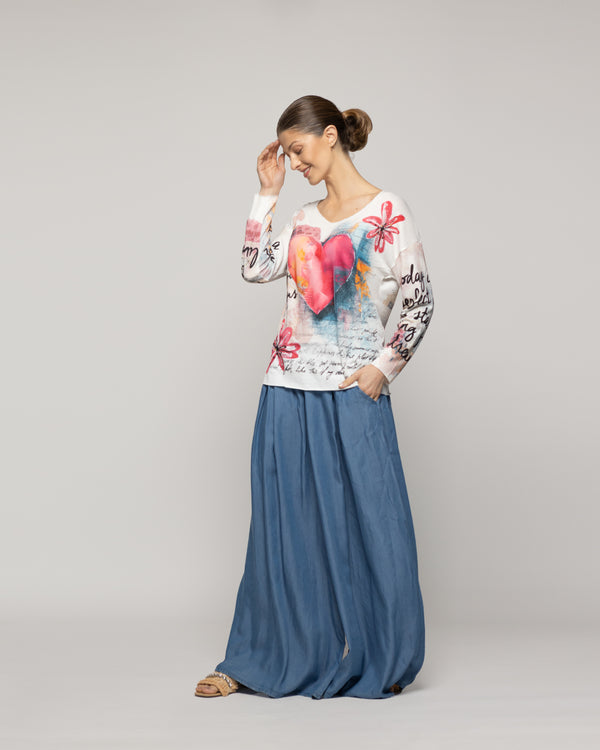 Polera Mujer Olisa Blanca Estampado Corazón Lineatre