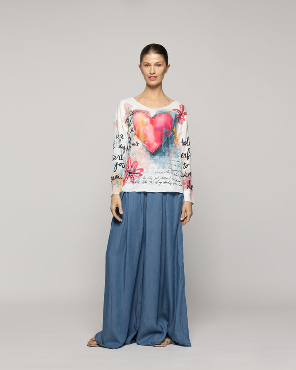 Polera Mujer Olisa Blanca Estampado Corazón Lineatre