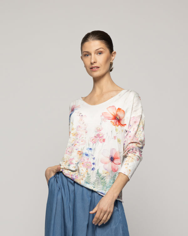 Polera Mujer Olisa Blanca Estampado Flores Lineatre