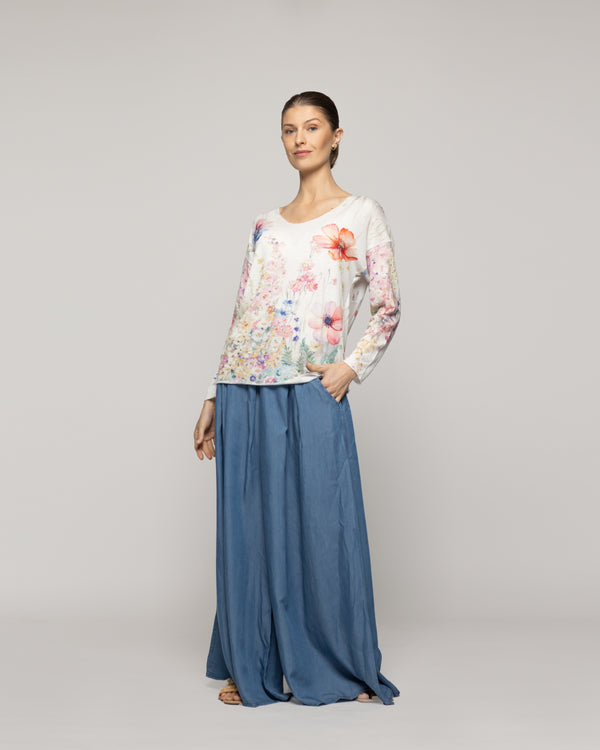 Polera Mujer Olisa Blanca Estampado Flores Lineatre