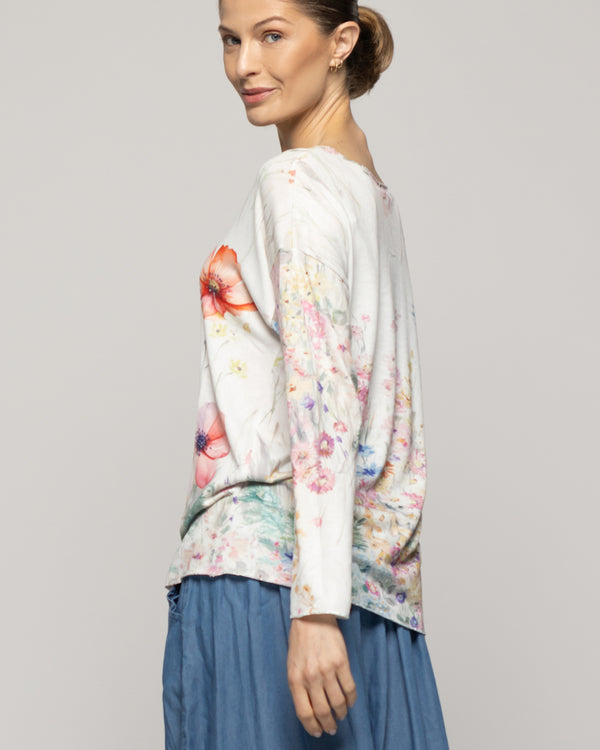 Polera Mujer Olisa Blanca Estampado Flores Lineatre