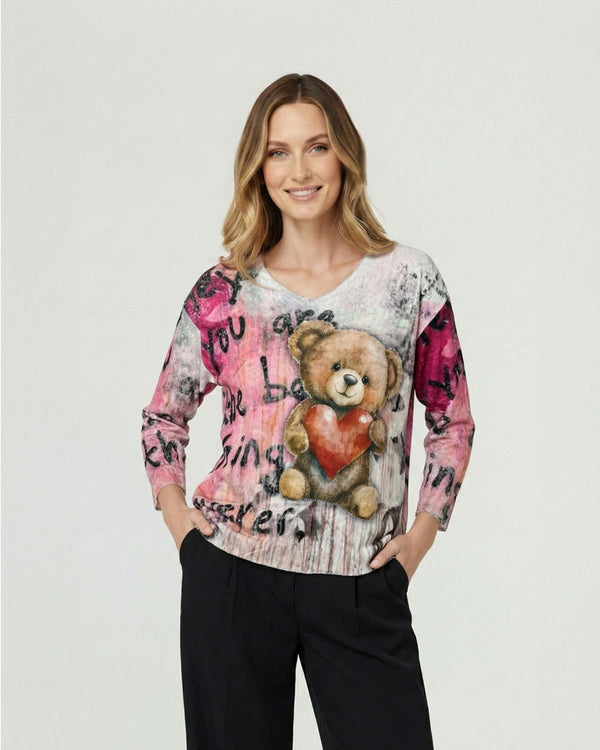 Polera Mujer Palmira Regular Cuello en V Manga larga Crudo oso Lineatre