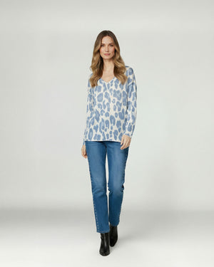 Polera Mujer Livia Regular Cuello en V Manga larga Jeans Lineatre