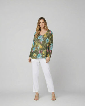 Polera Mujer Susanna Regular Cuello en V Manga larga Militar Lineatre