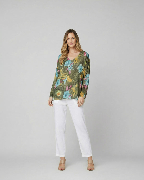 Polera Mujer Susanna Regular Cuello en V Manga larga Militar Lineatre