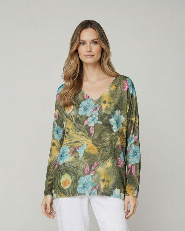 Polera Mujer Susanna Regular Cuello en V Manga larga Militar Lineatre