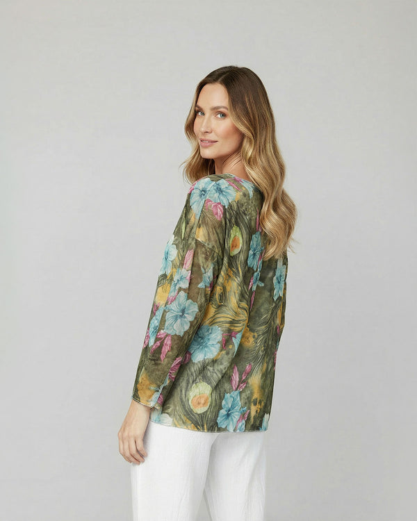 Polera Mujer Susanna Regular Cuello en V Manga larga Militar Lineatre