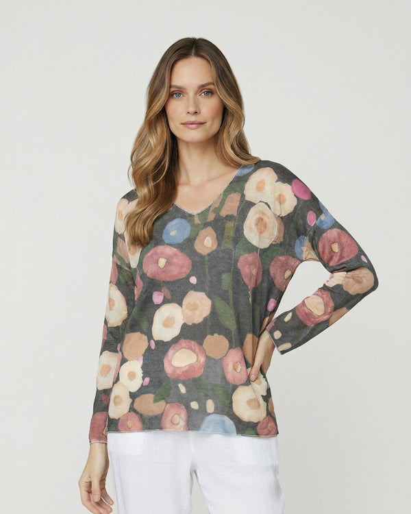 Polera Mujer Vincenza Regular Cuello en V Manga larga Negro Lineatre