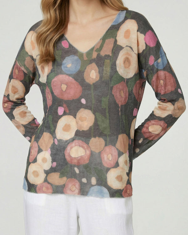 Polera Mujer Vincenza Regular Cuello en V Manga larga Negro Lineatre