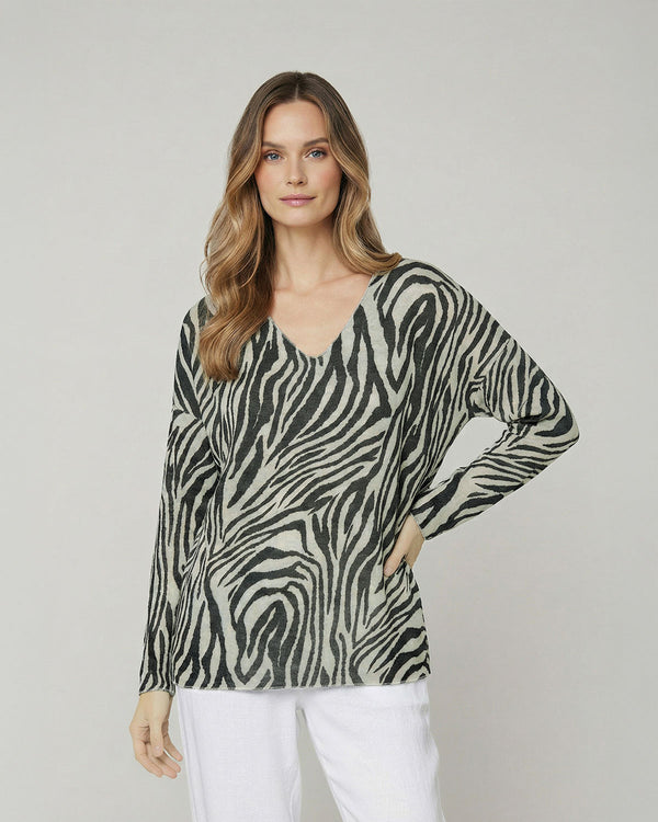 Polera Mujer Giulia Regular Cuello en V Manga larga Negro Lineatre