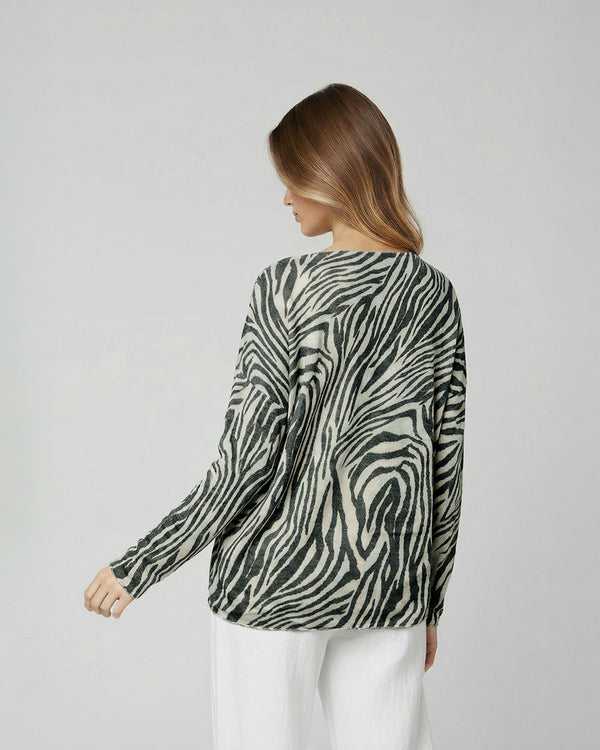 Polera Mujer Giulia Regular Cuello en V Manga larga Negro Lineatre
